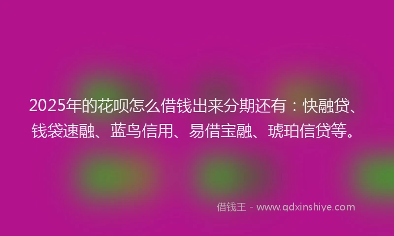 2025年的花呗怎么借钱出来分期还有：快融贷、钱袋速融、蓝鸟信用、易借宝融、琥珀信贷等。