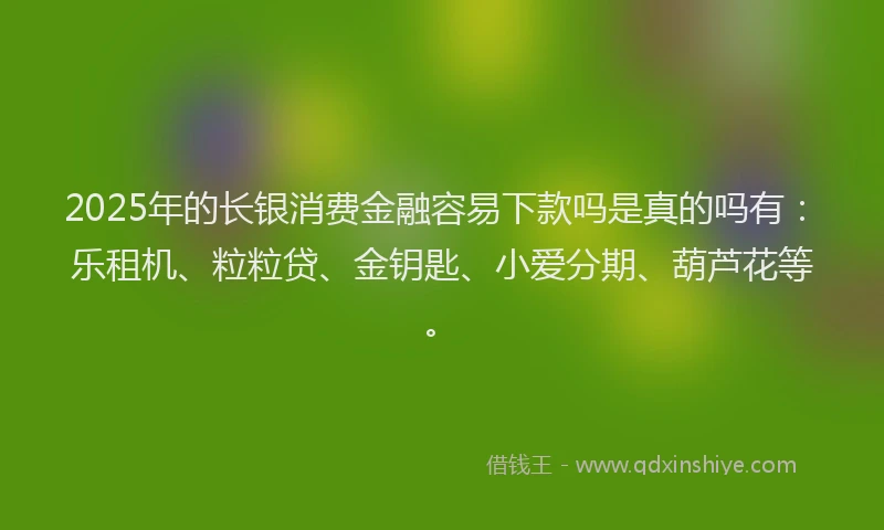 2025年的长银消费金融容易下款吗是真的吗有：乐租机、粒粒贷、金钥匙、小爱分期、葫芦花等。
