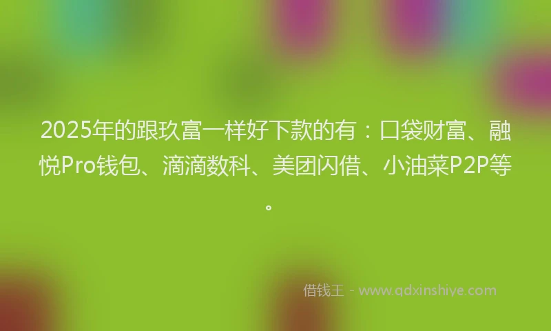 2025年的跟玖富一样好下款的有:口袋财富、融悦Pro钱包、滴滴数科、美团闪借、小油菜P2P等。
