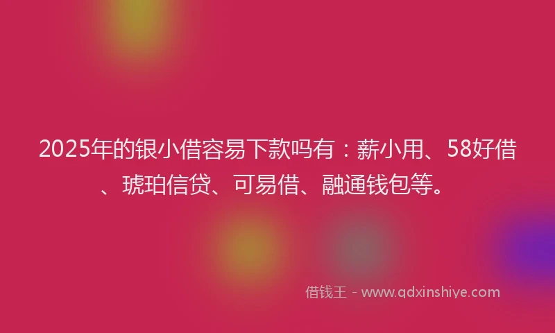 2025年的银小借容易下款吗有：薪小用、58好借、琥珀信贷、可易借、融通钱包等。