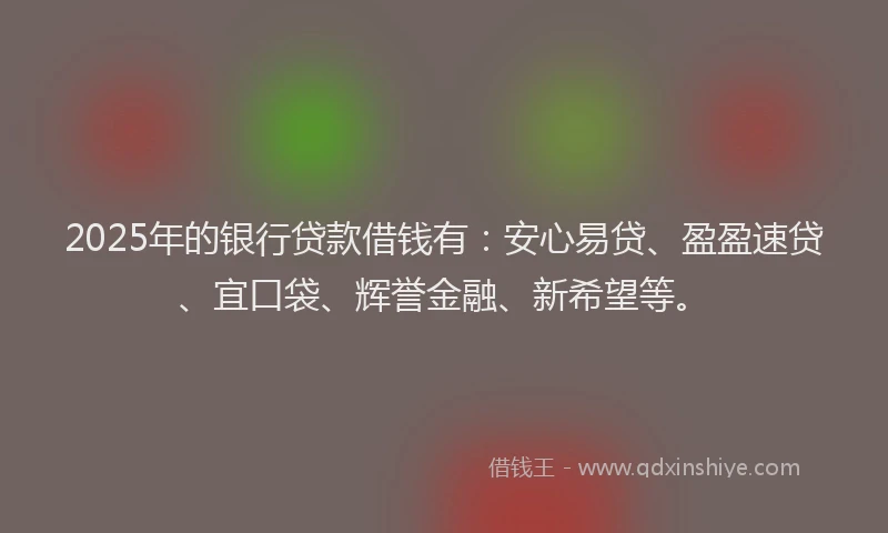2025年的银行贷款借钱有：安心易贷、盈盈速贷、宜口袋、辉誉金融、新希望等。