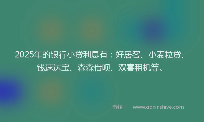 2025年的银行小贷利息有:好居客、小麦粒贷、钱速达宝、森森借呗、双喜租机等。