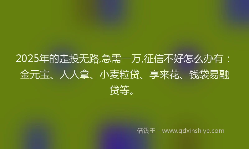 2025年的走投无路,急需一万,征信不好怎么办有：金元宝、人人拿、小麦粒贷、享来花、钱袋易融贷等。
