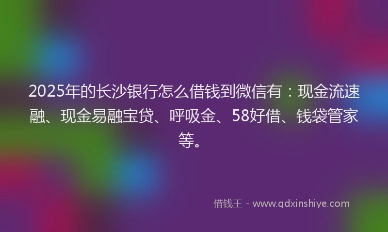 2025年的长沙银行怎么借钱到微信有：现金流速融、现金易融宝贷、呼吸金、58好借、钱袋管家等。