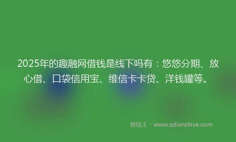 2025年的趣融网借钱是线下吗有:悠悠分期、放心借、口袋信用宝、维信卡卡贷、洋钱罐等。