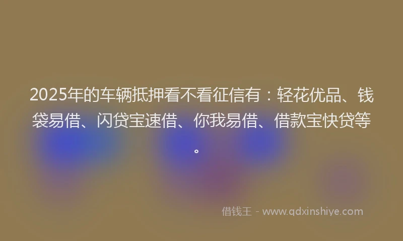 2025年的车辆抵押看不看征信有：轻花优品、钱袋易借、闪贷宝速借、你我易借、借款宝快贷等。