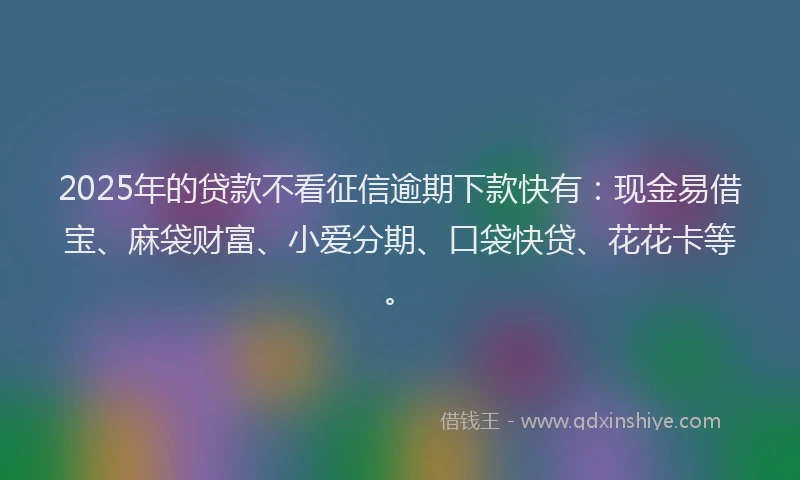2025年的贷款不看征信逾期下款快有:现金易借宝、麻袋财富、小爱分期、口袋快贷、花花卡等。