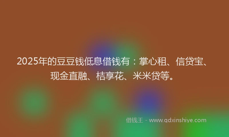 2025年的豆豆钱低息借钱有：掌心租、信贷宝、现金直融、桔享花、米米贷等。