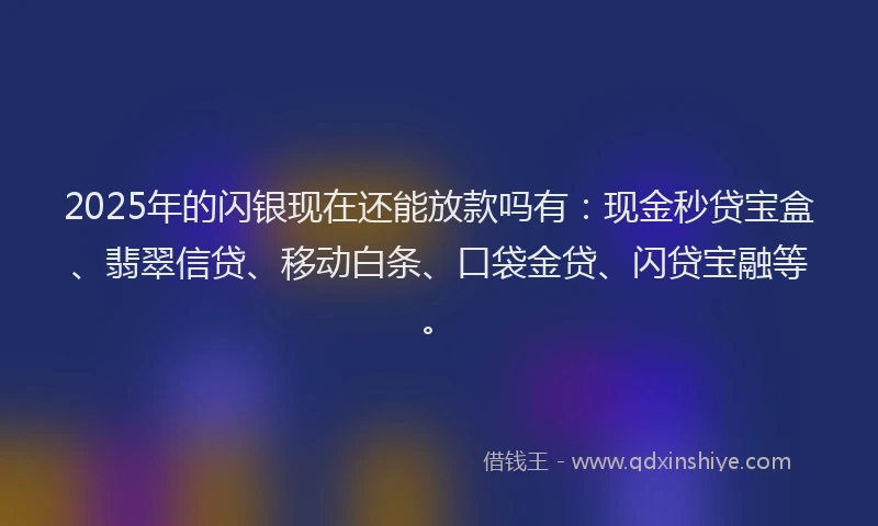 2025年的闪银现在还能放款吗有:现金秒贷宝盒、翡翠信贷、移动白条、口袋金贷、闪贷宝融等。