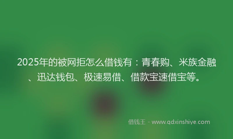 2025年的被网拒怎么借钱有:青春购、米族金融、迅达钱包、极速易借、借款宝速借宝等。