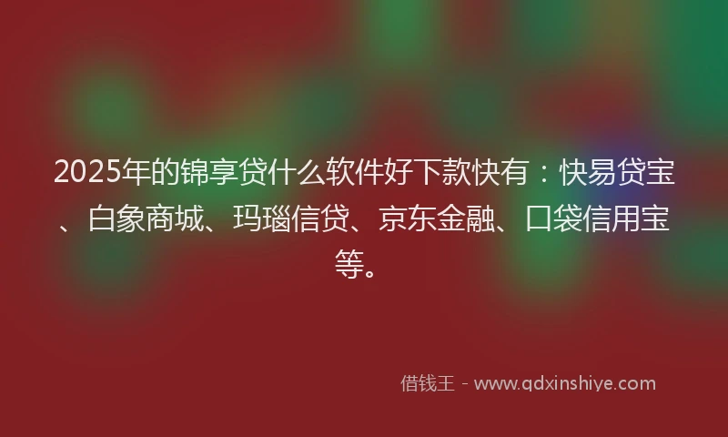 2025年的锦享贷什么软件好下款快有：快易贷宝、白象商城、玛瑙信贷、京东金融、口袋信用宝等。