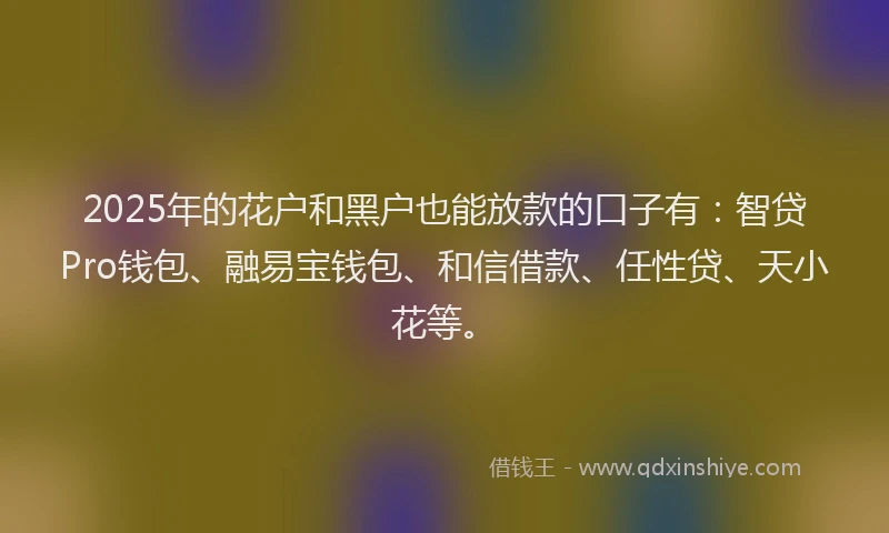 2025年的花户和黑户也能放款的口子有：智贷Pro钱包、融易宝钱包、和信借款、任性贷、天小花等。