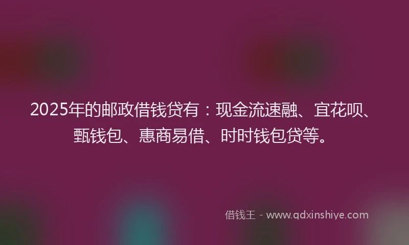 2025年的邮政借钱贷有：现金流速融、宜花呗、甄钱包、惠商易借、时时钱包贷等。