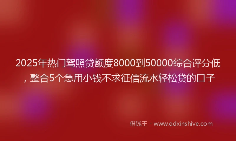 2025年热门驾照贷额度8000到50000综合评分低，整合5个急用小钱不求征信流水轻松贷的口子