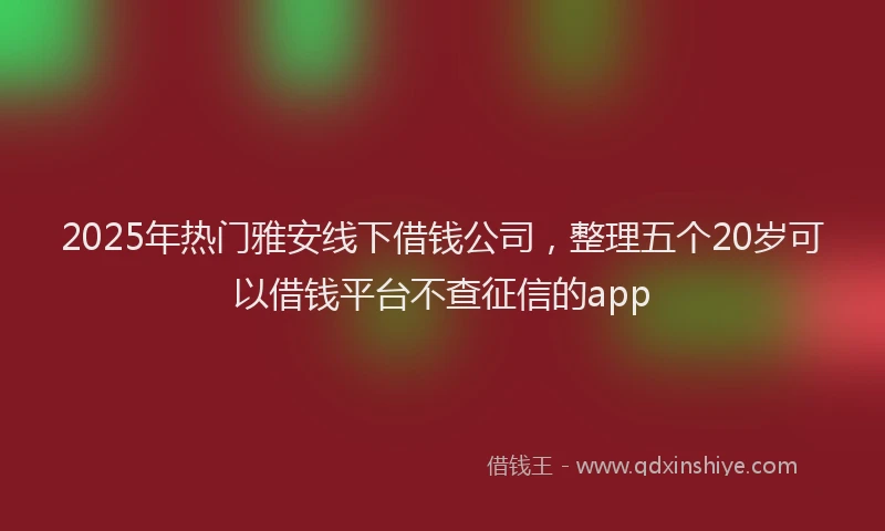 2025年热门雅安线下借钱公司，整理五个20岁可以借钱平台不查征信的app