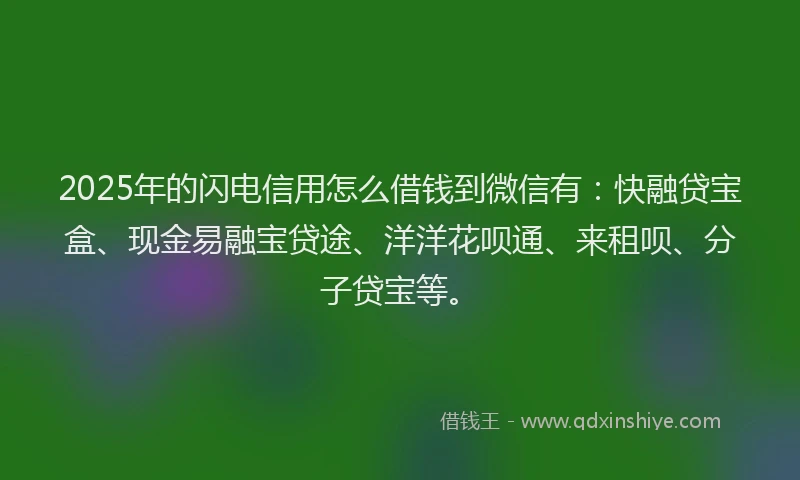 2025年的闪电信用怎么借钱到微信有：快融贷宝盒、现金易融宝贷途、洋洋花呗通、来租呗、分子贷宝等。