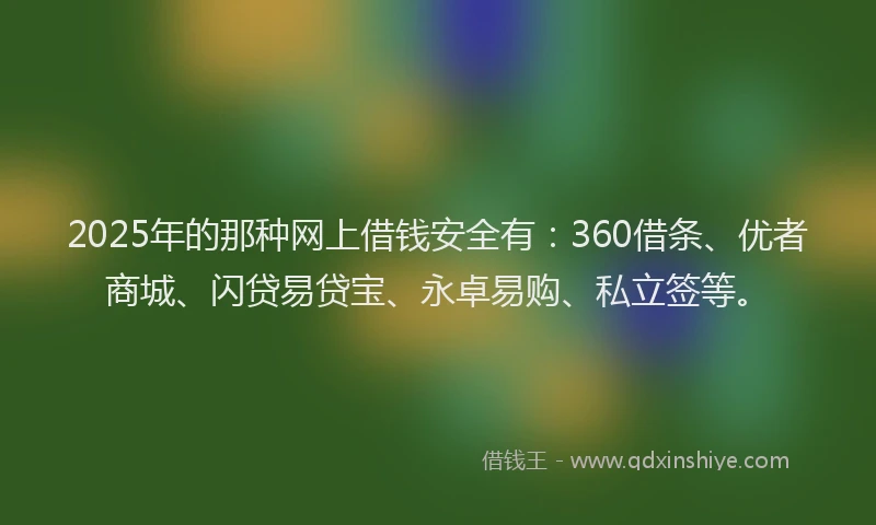 2025年的那种网上借钱安全有:360借条、优者商城、闪贷易贷宝、永卓易购、私立签等。