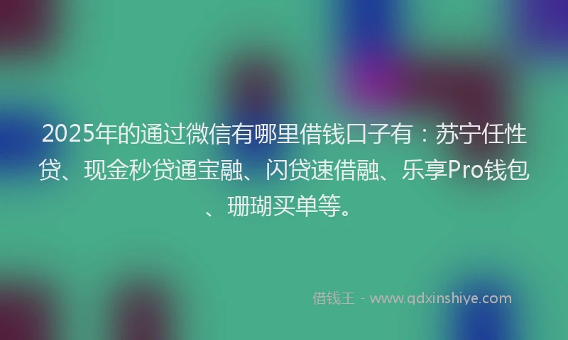 2025年的通过微信有哪里借钱口子有:苏宁任性贷、现金秒贷通宝融、闪贷速借融、乐享Pro钱包、珊瑚买单等。