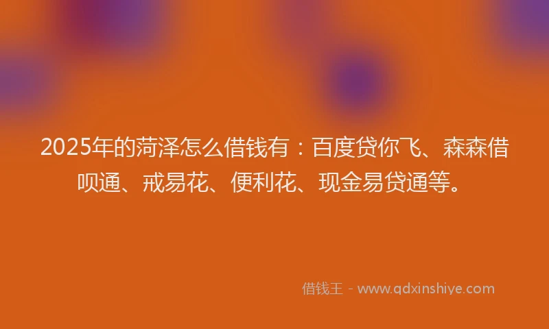 2025年的菏泽怎么借钱有：百度贷你飞、森森借呗通、戒易花、便利花、现金易贷通等。
