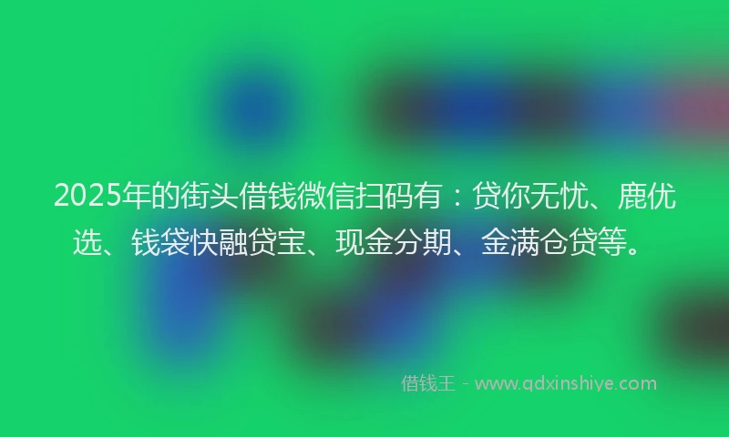 2025年的街头借钱微信扫码有：贷你无忧、鹿优选、钱袋快融贷宝、现金分期、金满仓贷等。