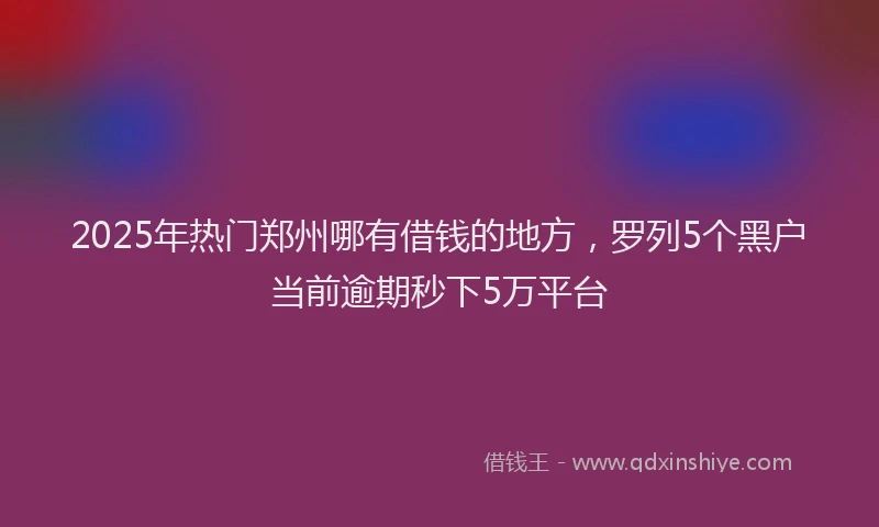 2025年热门郑州哪有借钱的地方,罗列5个黑户当前逾期秒下5万平台