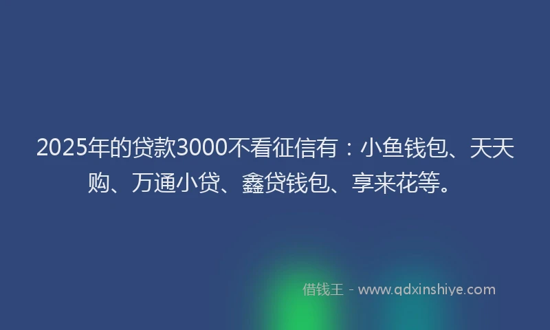 2025年的贷款3000不看征信有:小鱼钱包、天天购、万通小贷、鑫贷钱包、享来花等。
