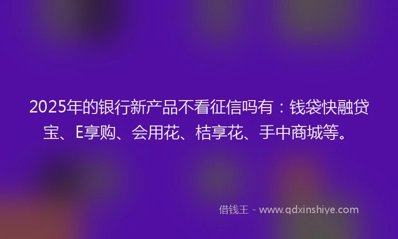 2025年的银行新产品不看征信吗有:钱袋快融贷宝、E享购、会用花、桔享花、手中商城等。