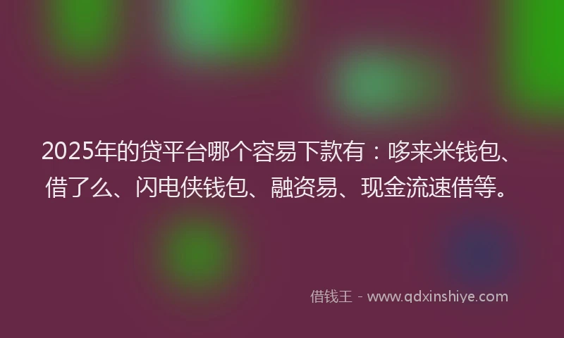 2025年的贷平台哪个容易下款有:哆来米钱包、借了么、闪电侠钱包、融资易、现金流速借等。