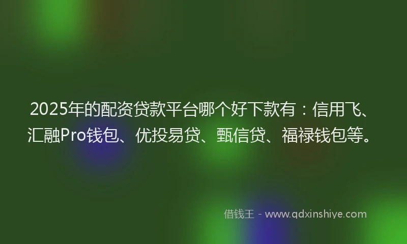 2025年的配资贷款平台哪个好下款有:信用飞、汇融Pro钱包、优投易贷、甄信贷、福禄钱包等。