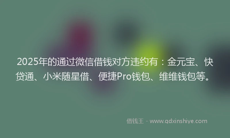 2025年的通过微信借钱对方违约有：金元宝、快贷通、小米随星借、便捷Pro钱包、维维钱包等。