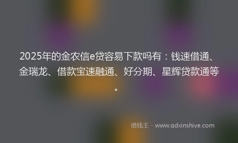 2025年的金农信e贷容易下款吗有：钱速借通、金瑞龙、借款宝速融通、好分期、星辉贷款通等。