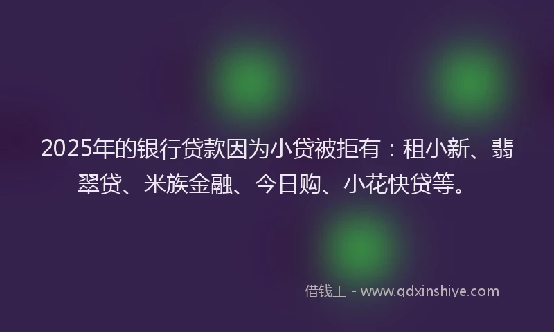 2025年的银行贷款因为小贷被拒有：租小新、翡翠贷、米族金融、今日购、小花快贷等。