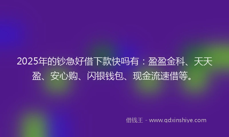 2025年的钞急好借下款快吗有:盈盈金科、天天盈、安心购、闪银钱包、现金流速借等。