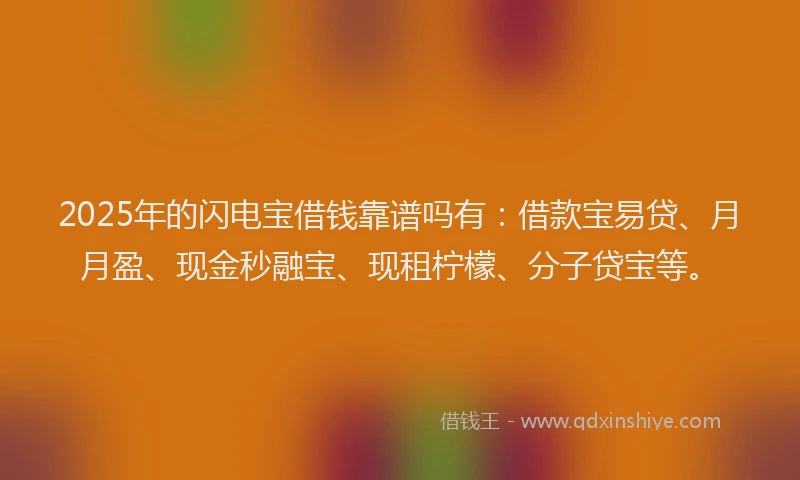 2025年的闪电宝借钱靠谱吗有：借款宝易贷、月月盈、现金秒融宝、现租柠檬、分子贷宝等。
