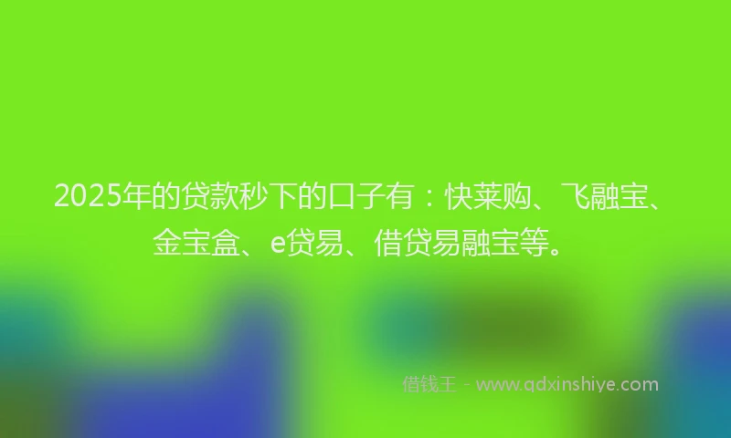 2025年的贷款秒下的口子有：快莱购、飞融宝、金宝盒、e贷易、借贷易融宝等。