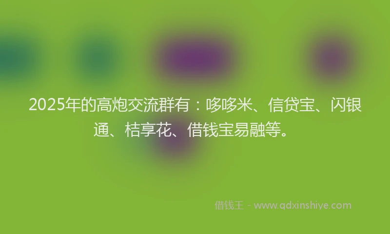 2025年的高炮交流群有：哆哆米、信贷宝、闪银通、桔享花、借钱宝易融等。