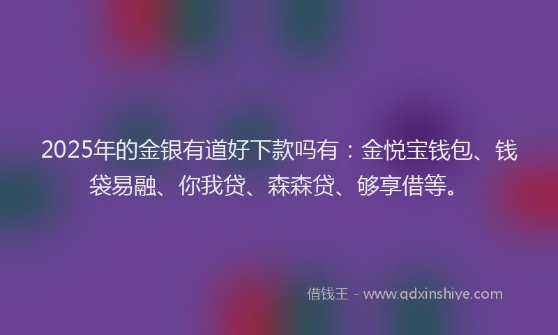 2025年的金银有道好下款吗有:金悦宝钱包、钱袋易融、你我贷、森森贷、够享借等。