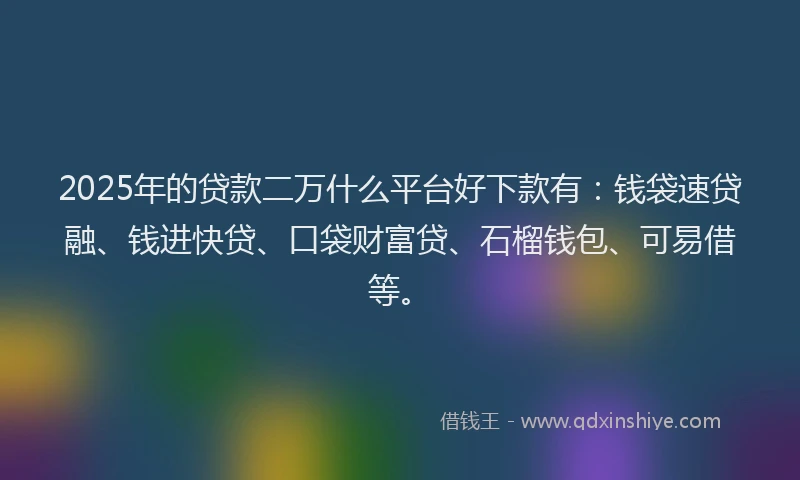 2025年的贷款二万什么平台好下款有:钱袋速贷融、钱进快贷、口袋财富贷、石榴钱包、可易借等。