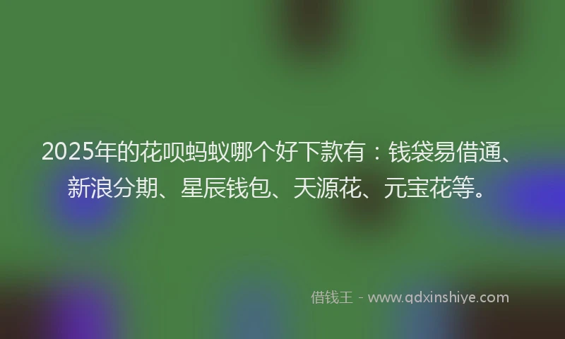 2025年的花呗蚂蚁哪个好下款有：钱袋易借通、新浪分期、星辰钱包、天源花、元宝花等。