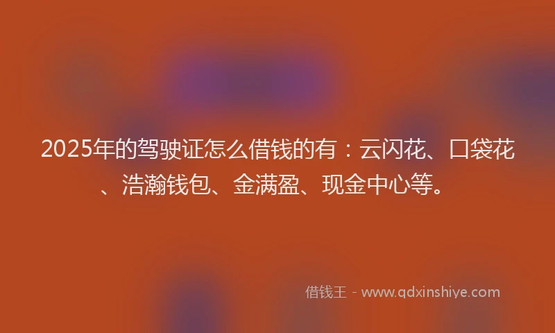 2025年的驾驶证怎么借钱的有:云闪花、口袋花、浩瀚钱包、金满盈、现金中心等。