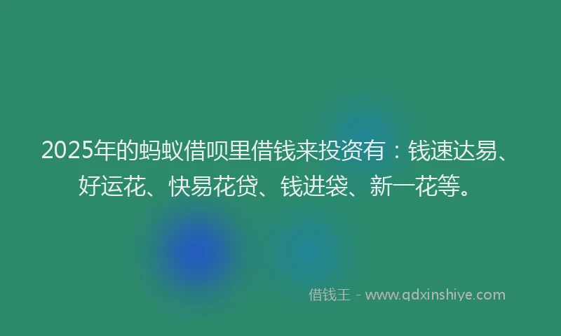2025年的蚂蚁借呗里借钱来投资有：钱速达易、好运花、快易花贷、钱进袋、新一花等。