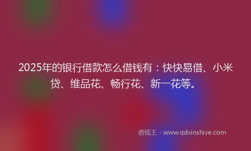 2025年的银行借款怎么借钱有:快快易借、小米贷、维品花、畅行花、新一花等。