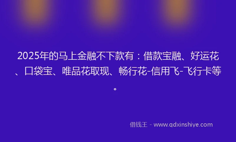 2025年的马上金融不下款有：借款宝融、好运花、口袋宝、唯品花取现、畅行花-信用飞-飞行卡等。