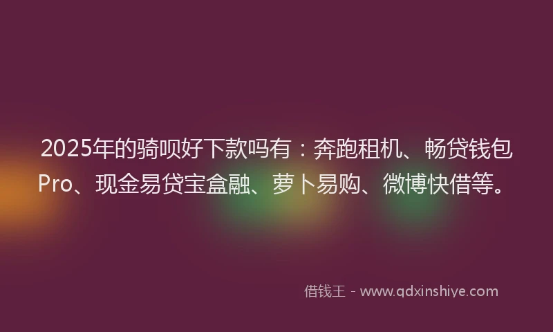 2025年的骑呗好下款吗有:奔跑租机、畅贷钱包Pro、现金易贷宝盒融、萝卜易购、微博快借等。