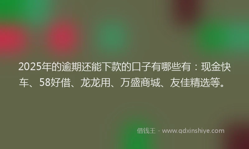 2025年的逾期还能下款的口子有哪些有:现金快车、58好借、龙龙用、万盛商城、友佳精选等。