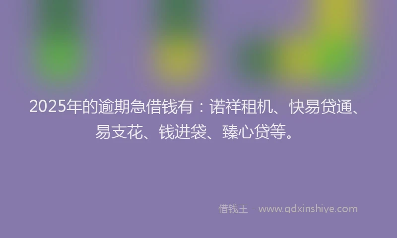 2025年的逾期急借钱有:诺祥租机、快易贷通、易支花、钱进袋、臻心贷等。