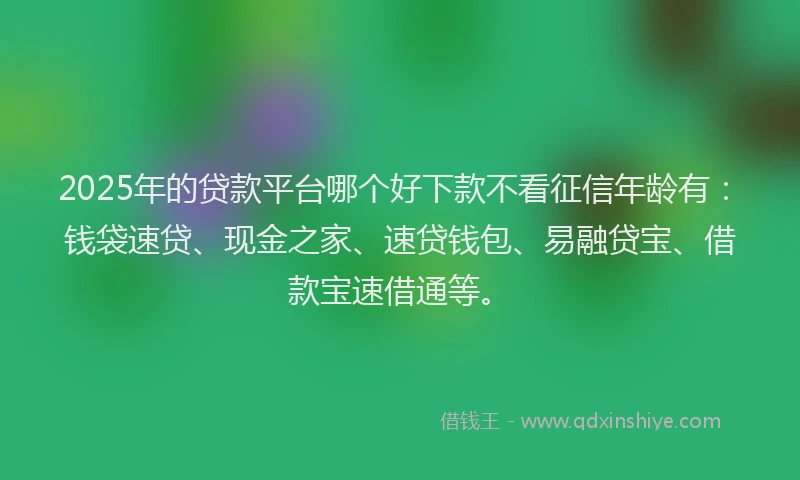 2025年的贷款平台哪个好下款不看征信年龄有:钱袋速贷、现金之家、速贷钱包、易融贷宝、借款宝速借通等。