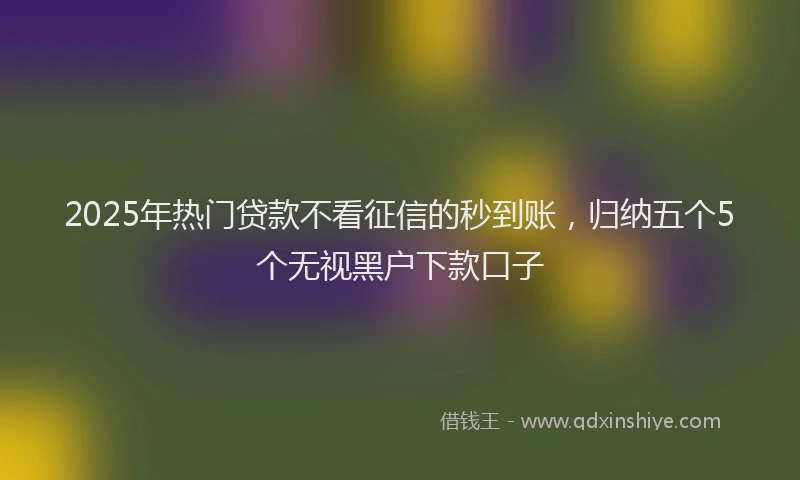 2025年热门贷款不看征信的秒到账，归纳五个5个无视黑户下款口子