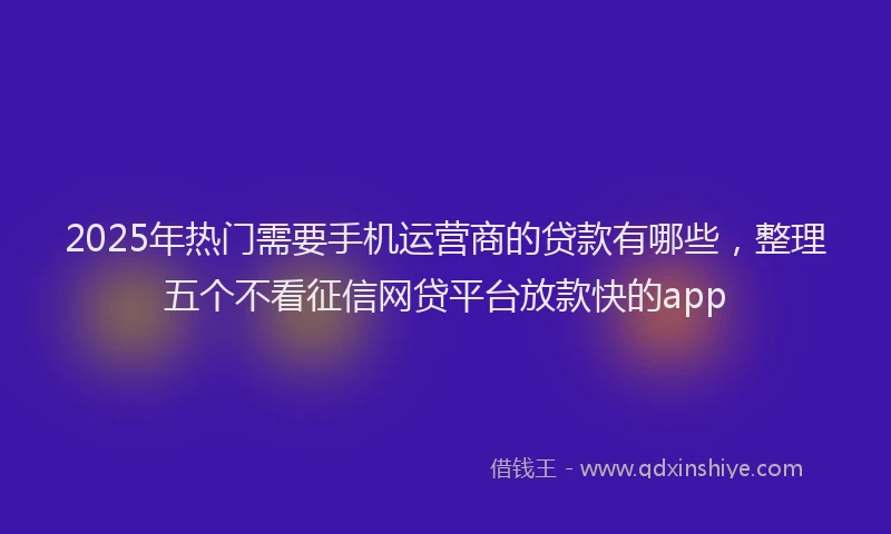 2025年热门需要手机运营商的贷款有哪些，整理五个不看征信网贷平台放款快的app