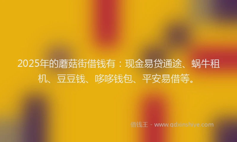 2025年的蘑菇街借钱有：现金易贷通途、蜗牛租机、豆豆钱、哆哆钱包、平安易借等。